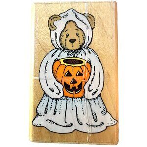RARE Hero Arts D 965 Teddy Trick-Or-Treater Wood Mounted Rubber Stamp